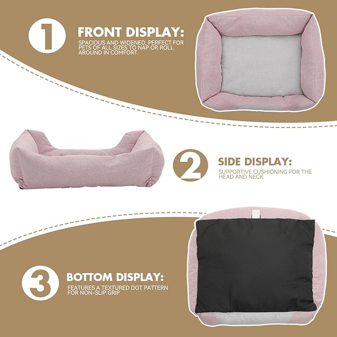 Athena Collection Dog Bed Large Size Dog, 32 Inches Washable Dog Bed for Large Cats Pets, Cozy Soft Warming Fabric with Nonskid Bottom, Pink