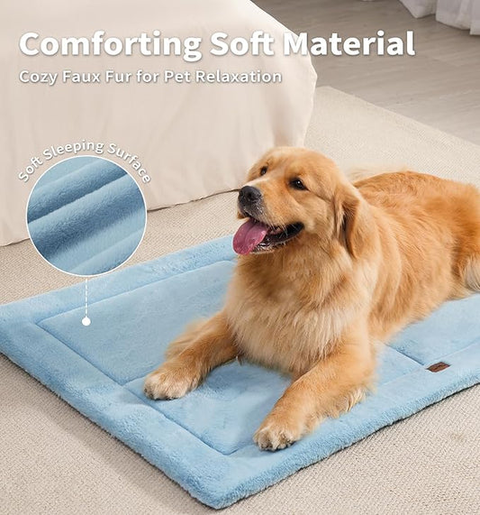 MADE 4 PETS Dog Crate Pad Bed for Large Dogs, Washable & Reversible, Anti-Slip Kennel Mat for Cozy Sleeping, Soft Fluffy Dog Bed for Indoor & Outdoor Use, 44"x32", Blue