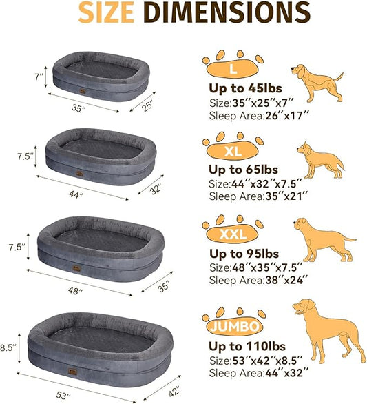 Orthopedic Waterproof Large Dog Bed: Memory Foam Washable Dog Bed with Bolsters - Removable Orthopedic Cover for Medium L XL Large Sized Pet - Non-Slip