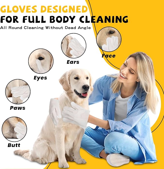 Pet Glove Wipes for Dogs Cats Disposable Dog Wipes Cleaning Deodorizing for Fur Paws and Butt Rinse Free Shampoo Mittens Cat Grooming Bath Wipes 30PCS