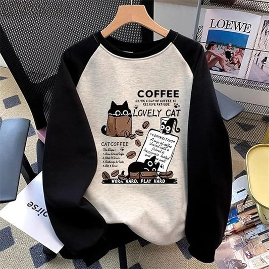 IVERIRMIN Women's 3D Cute Cat Print Sweatshirt Casual Long Sleeve Crewneck Cute Cat Pullover Loose Fit Shirts