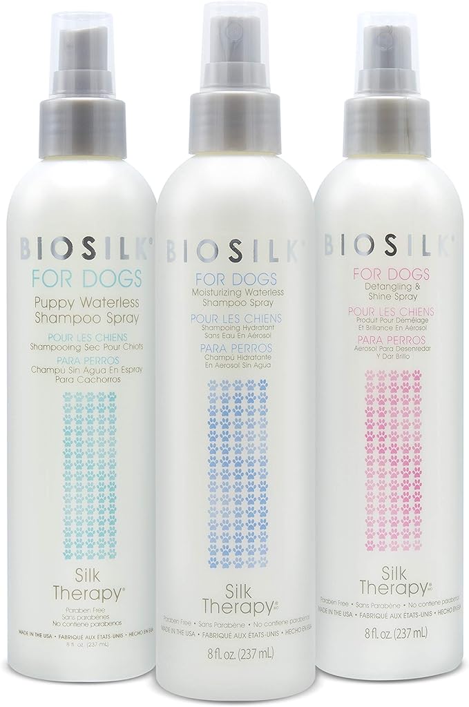 BioSilk for Dogs Silk Therapy Detangling Plus Shine Protecting Mist for Dogs | Best Detangling Spray for All Dogs & Puppies for Shiny Coats and Dematting | 8 Oz - Pack of 2,white