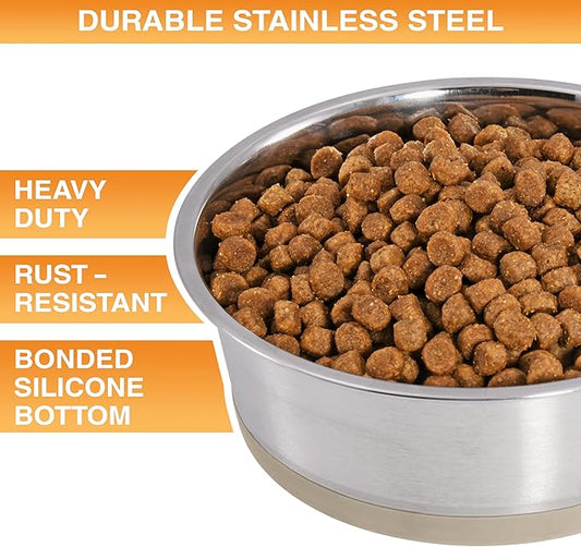 Neater Pet Brands Stainless Steel Dog Bowls with Non-Slip Rubber Bottom – 3 Cup (24 oz), Tan - Set of 2 Heavy Duty Metal Dog Bowls, Dishwasher Safe, Food or Water Bowl, Ideal for Small to Medium Dogs