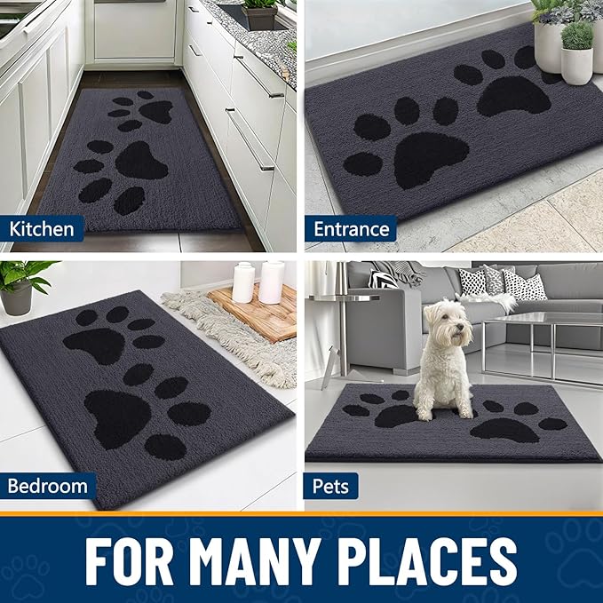 Smiry Dog Door Mat for Muddy Paws 48x30, Dirt Trapper Non Slip Washable Indoor Doormats, Absorbent Entryway Carpet for Inside Floor, Black