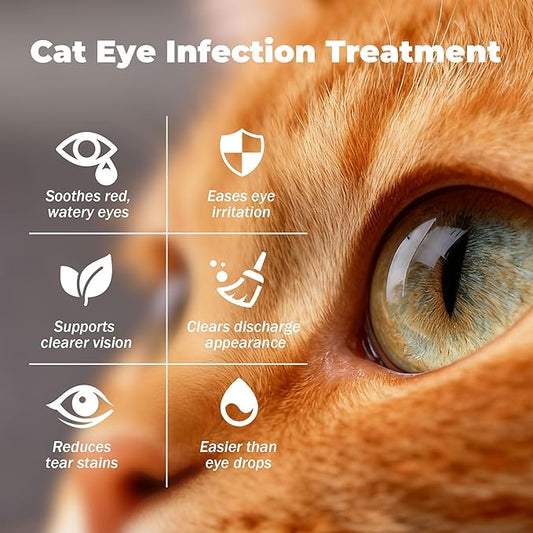 Cat Eye Infection & Vision Care Support | Cat Eye Conjunctivitis Support for Cats & Kittens | Soothes Red, Watery Eyes & Discharge | L-Lysine, Lactoferrin, Zinc, Lutein, Taurine | 2.03 fl.oz