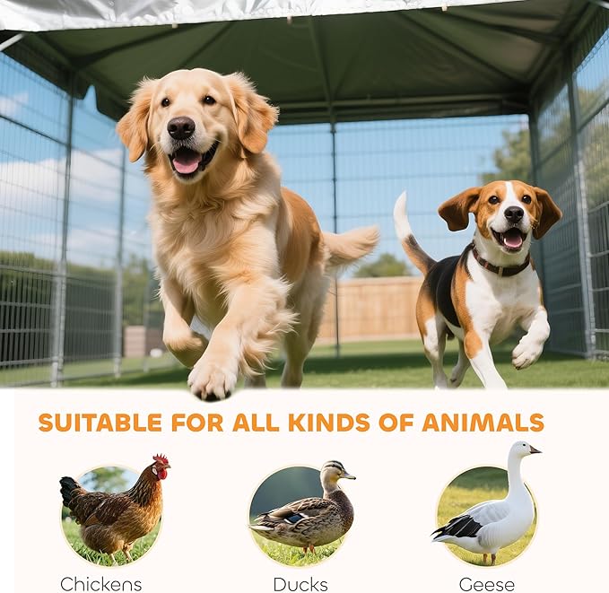 PawHut Outdoor Dog Kennel, Heavy Duty Dog Run Outdoor Fence with Waterproof Cover, Galvanized Chain Link, Secure Lock, for Large Breeds, Chickens, Ducks, 13' x 13' x 7.5'