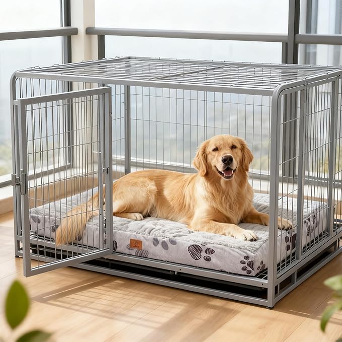 Waterproof Orthopedic Dog Bed for Large Medium Sized Dogs 35x22 Inch - Egg Crate Foam Pet Crate Bed with Removable Washable Cover, Plush Top Anti-Slip Bed Mat, Navy