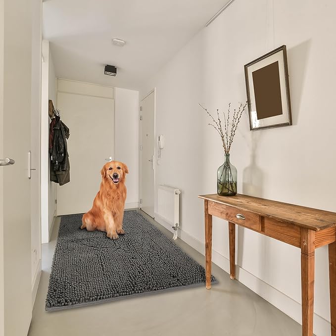 Amyracel Dirt Trapping Door Mat, 24" x 48" Large Absorbent Dog Door Mat for Muddy Paws, Quick Dry Non Slip Chenille Mud Mat for Dogs, Machine Washable Entry Indoor Entryway Rug for Inside Floor