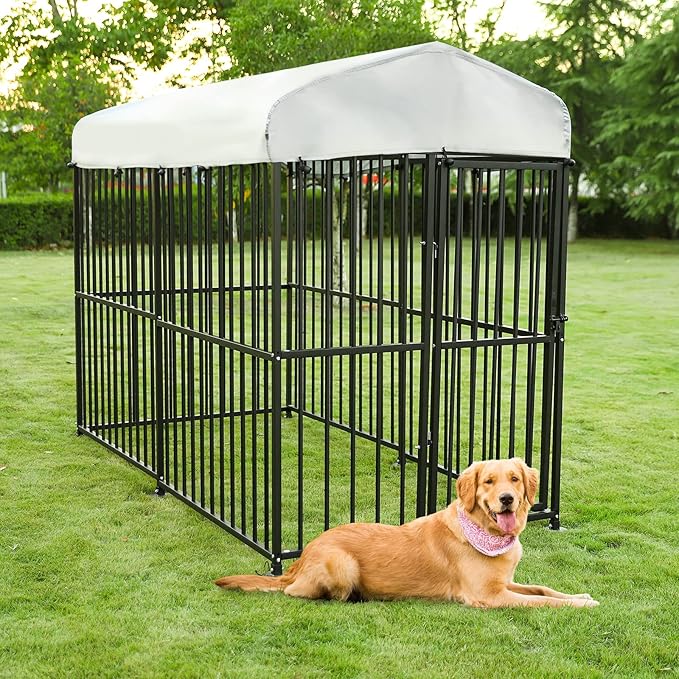 VIVIJASON 4 x 8 x 6 Ft Large Outdoor Dog Kennel, Heavy Duty Metal Frame Dog Cage with Thickened Bars, UV & Waterproof Cover, Outside Pen Playpen Dog Run House for Large to Small Dogs