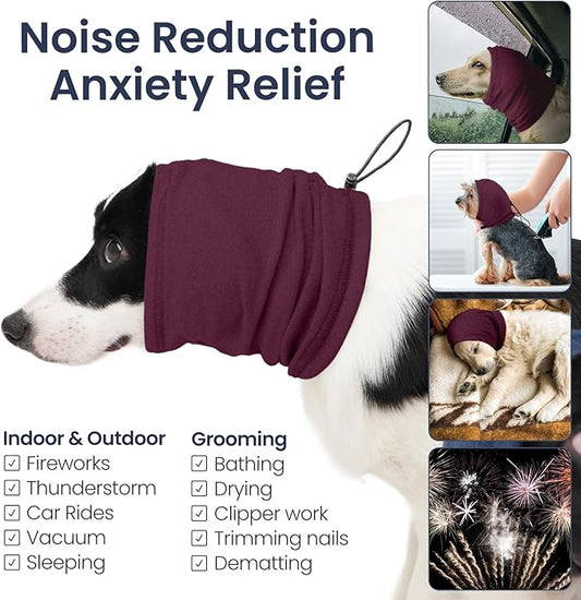Nanaki Calming Hoodie Dog Ear Cover Dull Red,M -Soft No Shake Dog Ear Wrap Hematoma, Adjustable Head Protection for Fireworks Grooming, Anxiety Relief, Thunderstorm, Bathing Noise Protection