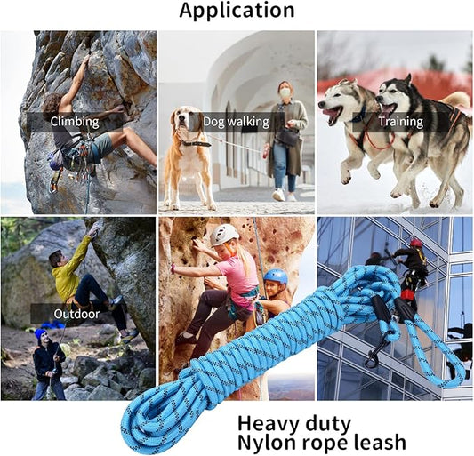 Long Dog Leash for Training 50Ft-Reflective Nylon Rope with Swivel Hook-Recall Agility Lead for Large Small Medium Dogs Outside Walking Hiking-Sky Blue Diam 1/2"
