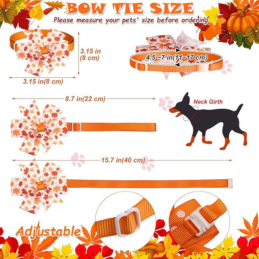 Reginary 40 Pcs Thanksgiving Dog Bow Ties Set 26 Fall Pet Bow Ties 10 Turkey Maple Leaf Neckties 4 Autumn Dog Bandana for Puppy Thanksgiving Grooming Accessories