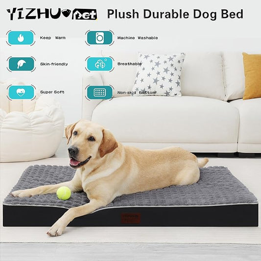 Dog Bed, Waterproof Orthopedic Dog Beds for Large/Medium/Small Dogs, Dog Crate Pad with Removable Washable Pet Mat Cover, Non-Slip Bottom (XXXL(54''x42''x4''), Grey Side)