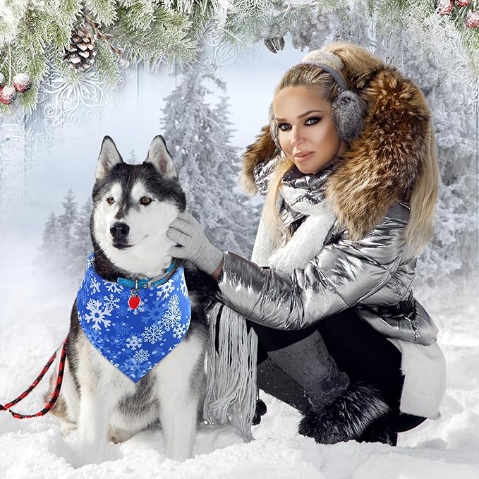 Abbylike 200 Pcs Winter Dog Bandanas Bulk Blue Snowflake Bandanas for Dogs Triangle Kerchief Bibs Scarf Set for Pet Christmas Xmas Winter Costume Photo Props Accessories Pet Shops Grooming, 25 Styles