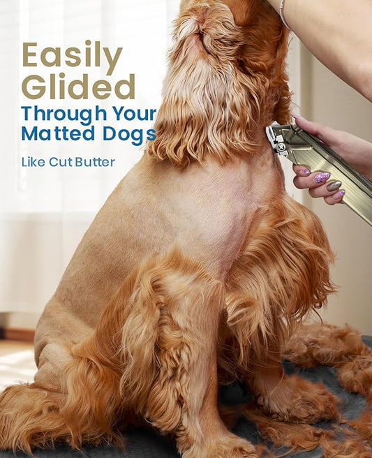 oneisall Dog Clippers for Grooming for Thick Heavy Coats/Low Noise Rechargeable Cordless Pet Shaver with Stainless Steel Blade/Waterproof Dog Shaver for Dogs Pets and Animals (Gold)
