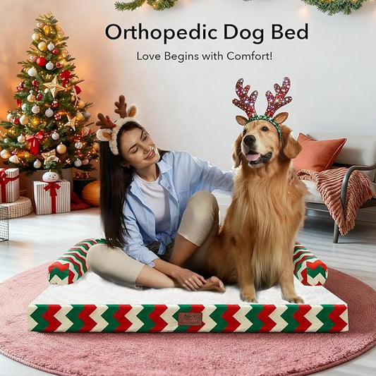 XL Christmas Dog Bed for Extra Large Dogs-Waterproof Large Dog Cat Bed with Sides,Foam Big Pet Couch Sofa Beds with Washable Removable Cover,Comfort Orthopedic Pet Beds with Non-Slip Bottom