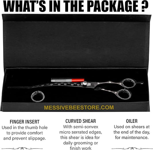 Pet Grooming Scissor Dog Blade scissor Pet Grooming Scissors Dog Hair Cutting Shears with Bag for Professional Right Hand Pet Groomer (Black Curved, 9.0")