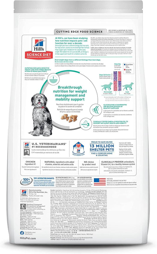 Hill's Science Diet Perfect Weight & Joint Support, Adult 1-6, Weight Management & Joint Support, Dry Dog Food, Chicken & Brown Rice, 12 lb Bag
