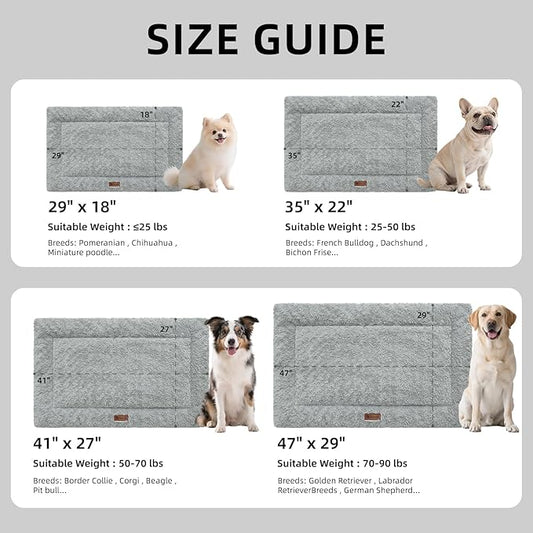 Fluffy Reversible Dog Bed Mat - Ultra Soft & Machine Washable Dog Crate Pad fit for Metal Kennel, Cozy Sleeping Mat, 47" x 29", Light Gray
