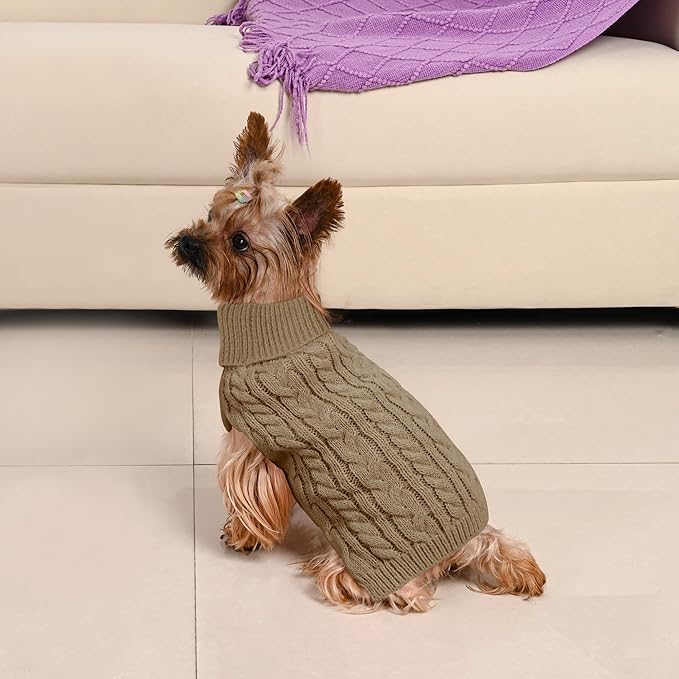 2 Pack Dog Sweaters for Small Dogs Winter Turtleneck Pullover Cable Knit Fleece Stretch Puppy Doggie Chihuahua Toy Poodle Yorkie Pomeranian Boy Girl Pet Clothes (XS, Red & Brown)