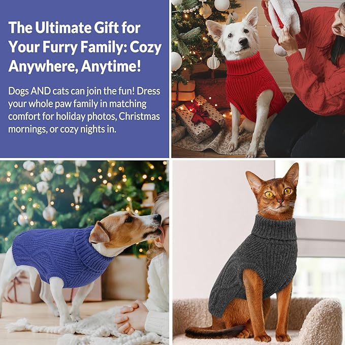 Dog Sweater Pullover, Cable Knit Dog Christmas Sweater, Dogs Sweaters for Small Medium Large Dogs with Harness Hole,Puppy Sweaters Boy Or Girl(Blue,L)