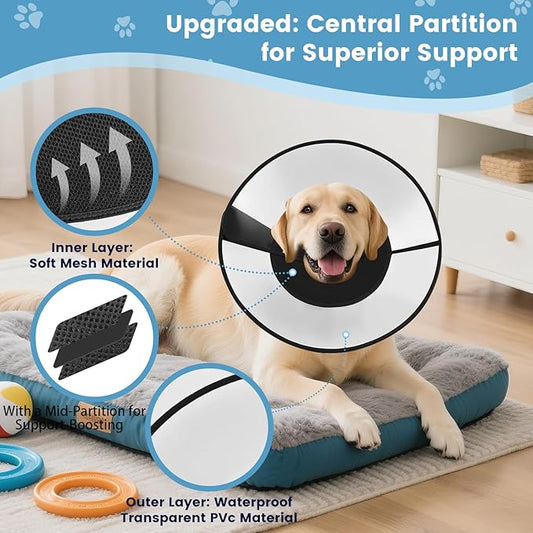 Soft Dog Cone Collar for Dogs to Stop Licking,Breathable Pet Recovery Collar with Enhanced Support Design, Adjustable Dog Cone Collar for Large & Medium Dogs (Black, M(Depth:7.4 Neck:11.41-13.78“))