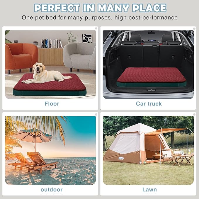 JoicyCo Large Dog Bed, Orthopedic Foam Big Dog Bed Mattress, 40 Inches Joint Relief Pet Sleeping Beds, Non Slip Bottom with Removable Washable Cover, Wine Red