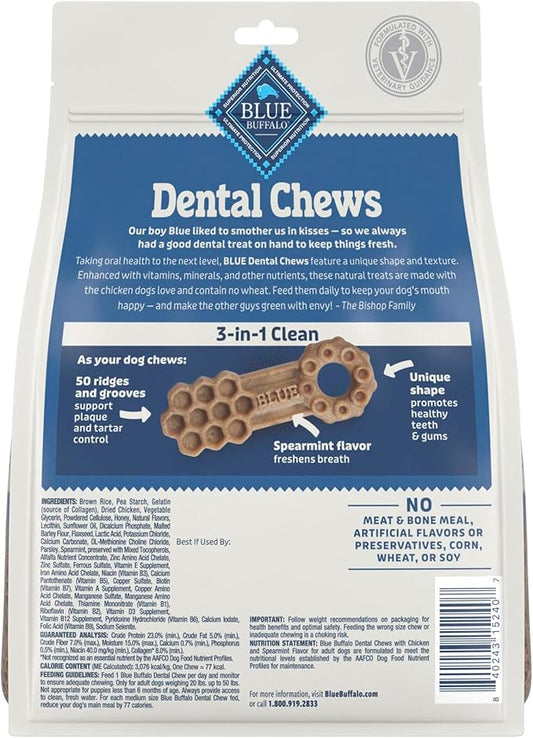 Blue Buffalo Medium Dental Chews for Dogs, Daily Dental Care Dog Treats Made in The USA with Natural Ingredients, Chicken & Spearmint (14 Count)