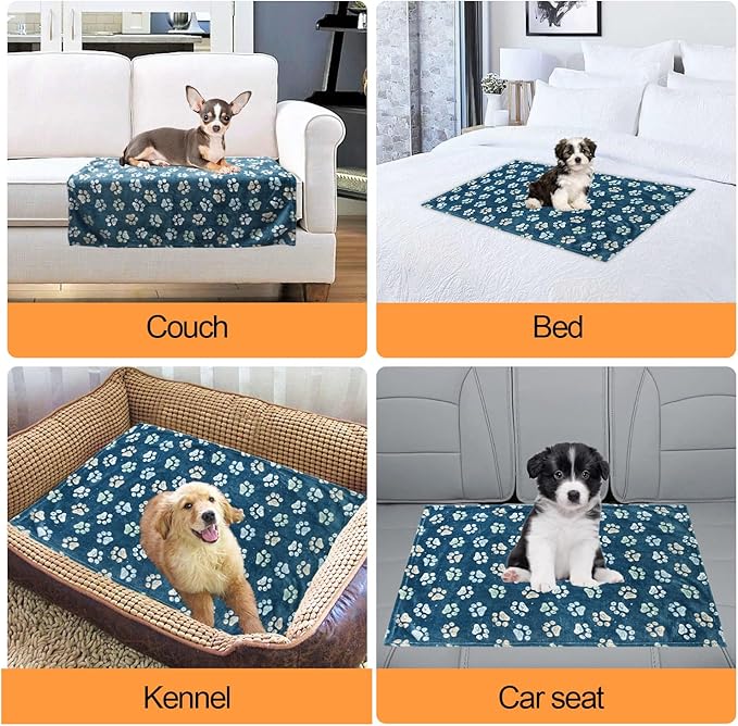 Rezutan Dog Blankets for Large Medium Dog Cat Soft Fuzzy Blanket Washable, Comfort Flannel, Fuzzy Soft Blankets for Dogs, Reversible Print, 41 x 31 inch,Dark Blue