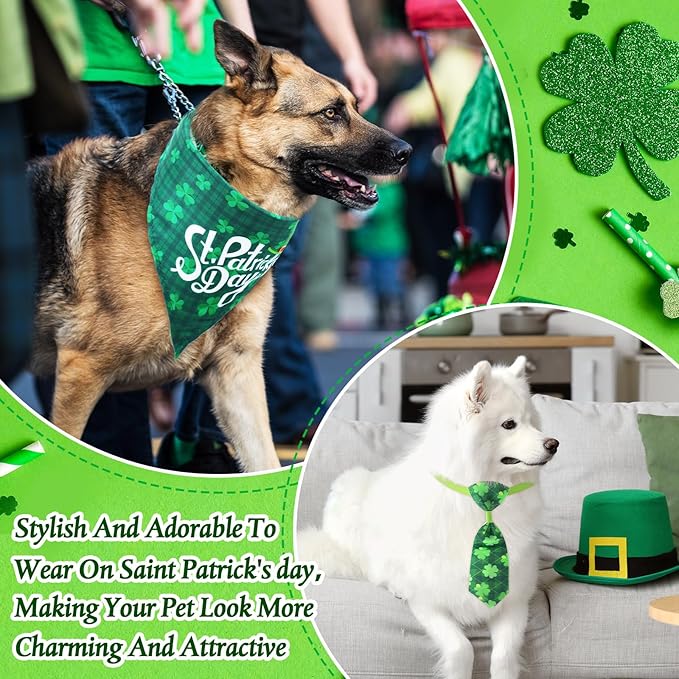 Reginary 40pcs St. Patrick's Day Dog Bow Ties Collars Bulk Clover Dog Bandanas Neckties Adjustable Shamrock Collars Pet Grooming Accessories for Small Medium Cats Holiday Pet Decorations