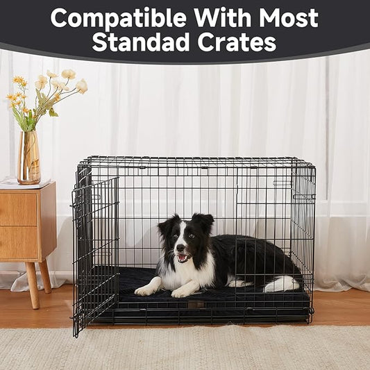 OhGeni Orthopedic Waterproof & Machine Washable Dog Bed for Medium Large Pets, Suitable for Crates, 25D Egg Crate Foam, Non-Slip Bottom & Removable Cover, 35 Inches(Black)