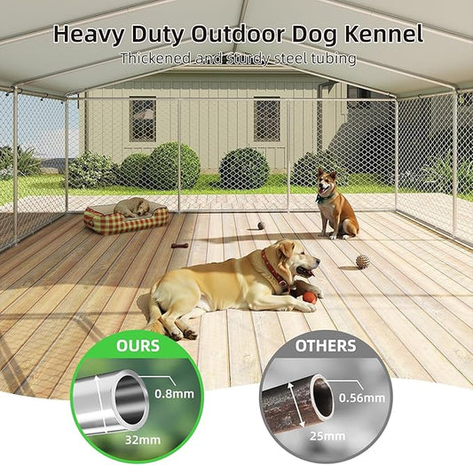 15.3x15.3FT Outdoor Dog Kennel Outside Heavy Duty Dog Enclosure with Waterproof Cover and Security Lock(183.1x183.1x83.1IN)