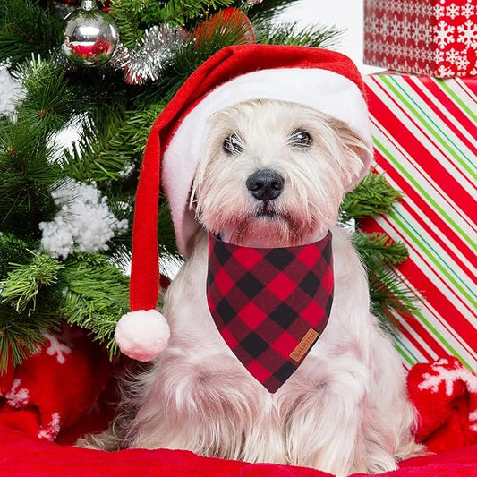ADOGGYGO Christmas Dog Bandanas 2 Pack, Premium Cotton Fabric, Multiple Sizes Offered, Red Plaid Bandanas for Small Dogs (Small)