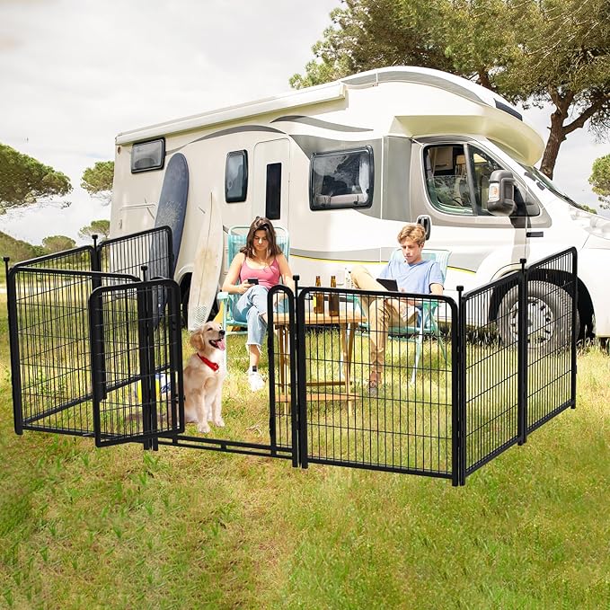 Outdoor Dog Playpen 40inch 14 Panels, Puppy Playpen Indoors, Metal Dog Pen Heavy Duty Pet Puppy Exercise Pen for Rv Camping Garden Yard, Wide Door Low Threshold Pet Fence Total 31 Ft Long