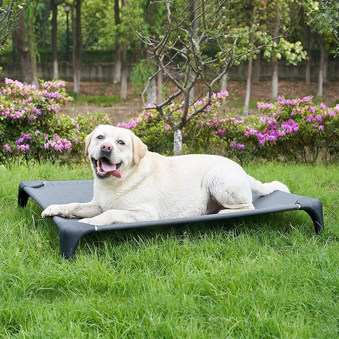Elevated Dog Bed for Large Dogs, Easy to Assemble Durable Raised Dog Cot with Aluminum Alloy Frame, Breathable Mesh (Dark Grey)