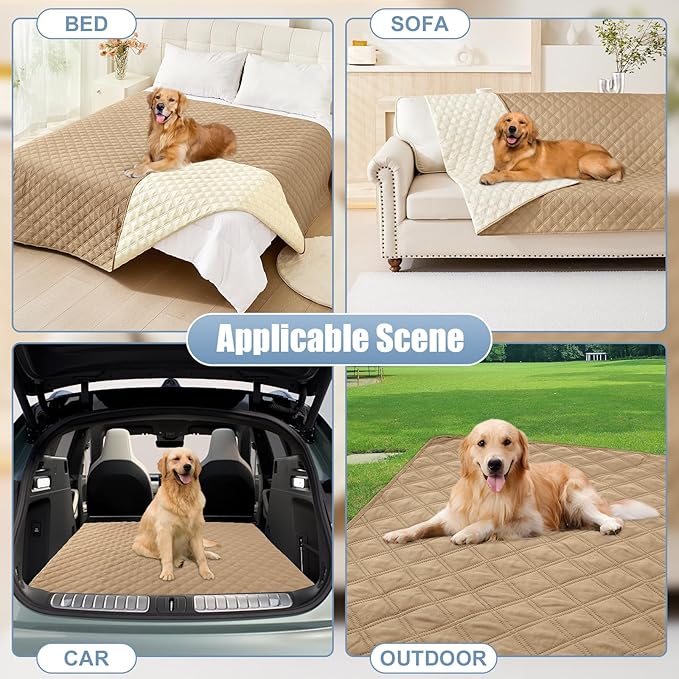 Smiry Waterproof Dog Bed Cover Pet Blanket, Soft Washable Dog Blanket for Furniture Bed Couch Sofa Reversible, Checkered (68"x82", Camel/Beige)
