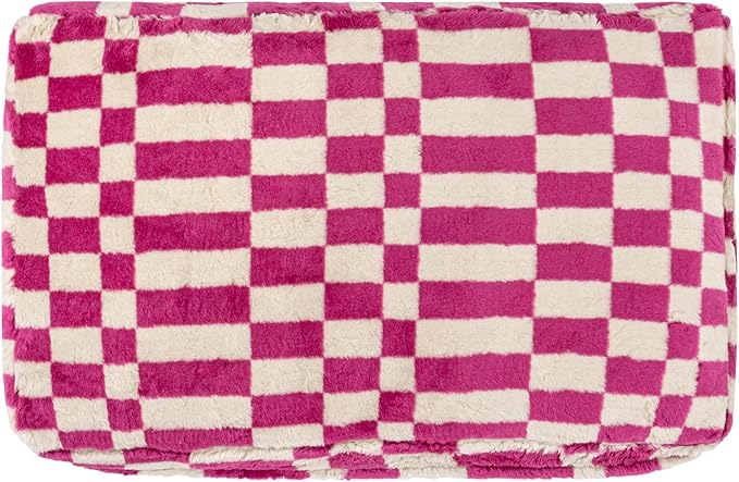 DBD3001H-L Mabel 41" x 25.5" Designer Modern Ultra Soft Reversible Plush Rectangular Pet Bed with Washable Cover, Raspberry Check