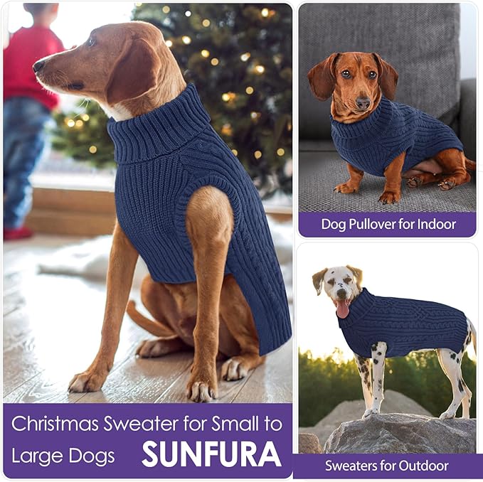 SUNFURA Dog Sweater, Dog Sweaters for Medium Dogs Girl Boy, Warm Soft Sweaters Pullover for Fall Winter, Solid Color Turtleneck Knitwear Clothes for Pug, Yorkie, Boston Terrier, Bluish Grey Medium