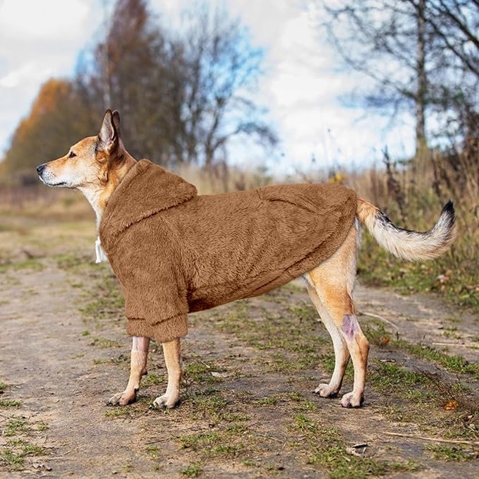 5XL Dog Sweaters for Large Dogs,Extra-Large Dog Hoodie,Warm Fuzzy Fleece Sweatshirt with Hood & Pocket,Leash Hole,Cozy Cold Weather Pet Clothes Sweater Hoodie for Large Dogs(Coffee,5XL)