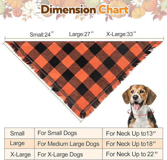 Kytely Dog Bandana Fall Christmas XLarge 2Pack, Halloween Thanksgiving Dog Bandanas, Orange Plaid Pet Scarf for Boy and Girl, Holiday Bandana Reversible Triangle Bibs Accessories for Dogs Pets