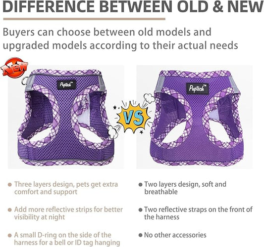 PUPTECK Dog Harness and Leash Set for Small Medium Dogs No Pull Step-in Soft Mesh Puppy Cat Vest Harnesses Reflective at Night, Upgraded New Purple M
