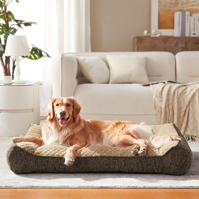 JOEJOY Orthopedic Dog Bed Medium Sized Dogs, Extra Thick Supportive Big Dog Couch Bed with Sides and Waterproof Lining, Ultra Soft Pet Bed Sofa, Brown, 35''x25''