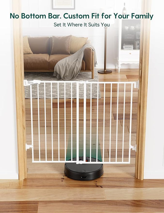 Babelio Baby Gate for Stairs, Kitchen & Doorways, No Bottom Bar| Easy Installation| One-Handed Operation| Auto-Close| Hardware Mount (Drill Needed) Safety Dog Gate (White-B17, 29-49" W, 28" H)