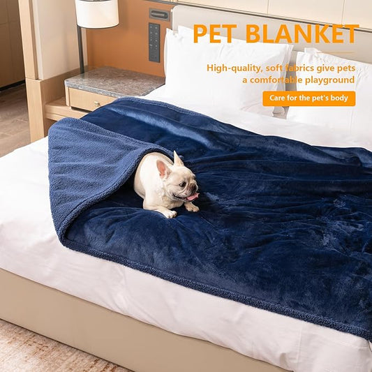 Navy Blue Dog Blanket for Pets Reversible Fluffy Pet Bed Cover Mats Waterproof Puppy Blankets Leakproof Sofa Couch Washable Cover Cat Pet Blanket for Warm-Navy Blue,M