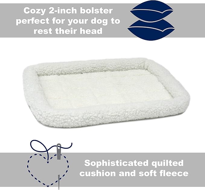 MidWest Homes for Pets QuietTime Dog Bed – White Fleece Bolster, Ultra-Soft and Machine Washable, Fits 24-Inch Crates and Carriers, for Small Breed Dogs