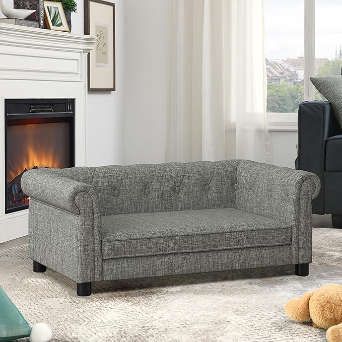 Dog Sofa Couch for Medium Dogs, 31" Memory Foam Dog Couch with Washable Fabric Removable Cushion, Sofa Bed for Medium Dogs, Grey
