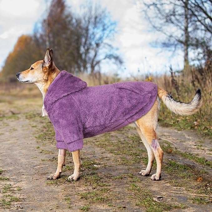5XL Dog Sweaters for Large Dogs,Extra-Large Dog Hoodie,Warm Fuzzy Fleece Sweatshirt with Hood & Pocket,Leash Hole,Cozy Cold Weather Pet Clothes Sweater Hoodie for Large Dogs(Purple,5XL)