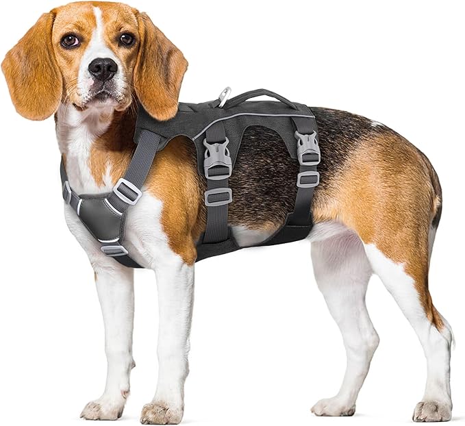 Escape Proof Dog Harness Medium Sized Dog, Reflective No Pull Dog Vest with Handle, Lightweight Full Body Pet Harness Adjustable for Walking,Training(Black,Chest:17-32")