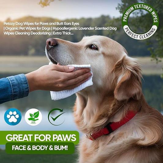 400 Dog Wipes for Paws and Butt Ears Eyes | XL 8X8 Organic Pet Wipes for Dogs | Lavender Scent Dog Wipes Cleaning Deodorizing | Extra Thick Paw Wipes for Dogs Cats Pets | +4 Bonus Glove Wipes