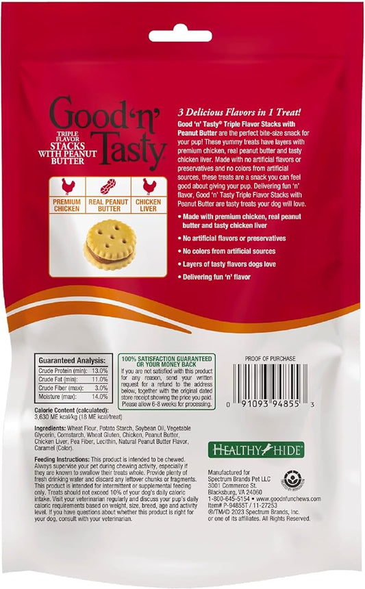 Good 'n' Tasty Triple Flavor Stacks with Peanut Butter, 3.5 Ounces, Bite Sized Snacks for Dogs with Premium Chicken and Real Peanut Butter (Pack of 2)